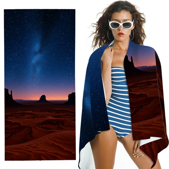 RKSupls Monument Valley Desert Starry Sky Microfiber Beach Towel, Extra Large Quick Dry Lightweight Absorbent Towel for Travel Swimming Camping, Soft Super Absorbent- 30x60 in