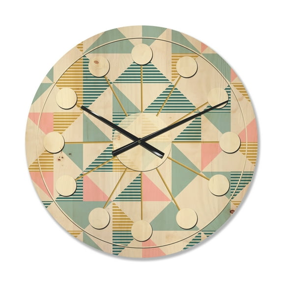 Designart 'Diamond Retro Pattern I' Mid-Century Modern Wood Wall Clock
