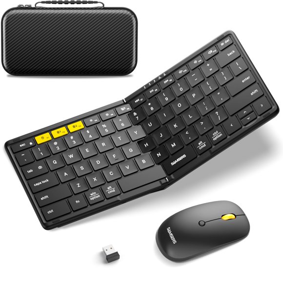Foldable Keyboard and Mouse, Samsers KM08 Folding Bluetooth Keyboard Mouse Combo, 2.4G + BT5.0 x 2, Full-Size Portable Travel Keyboard & Rechargeable Wire