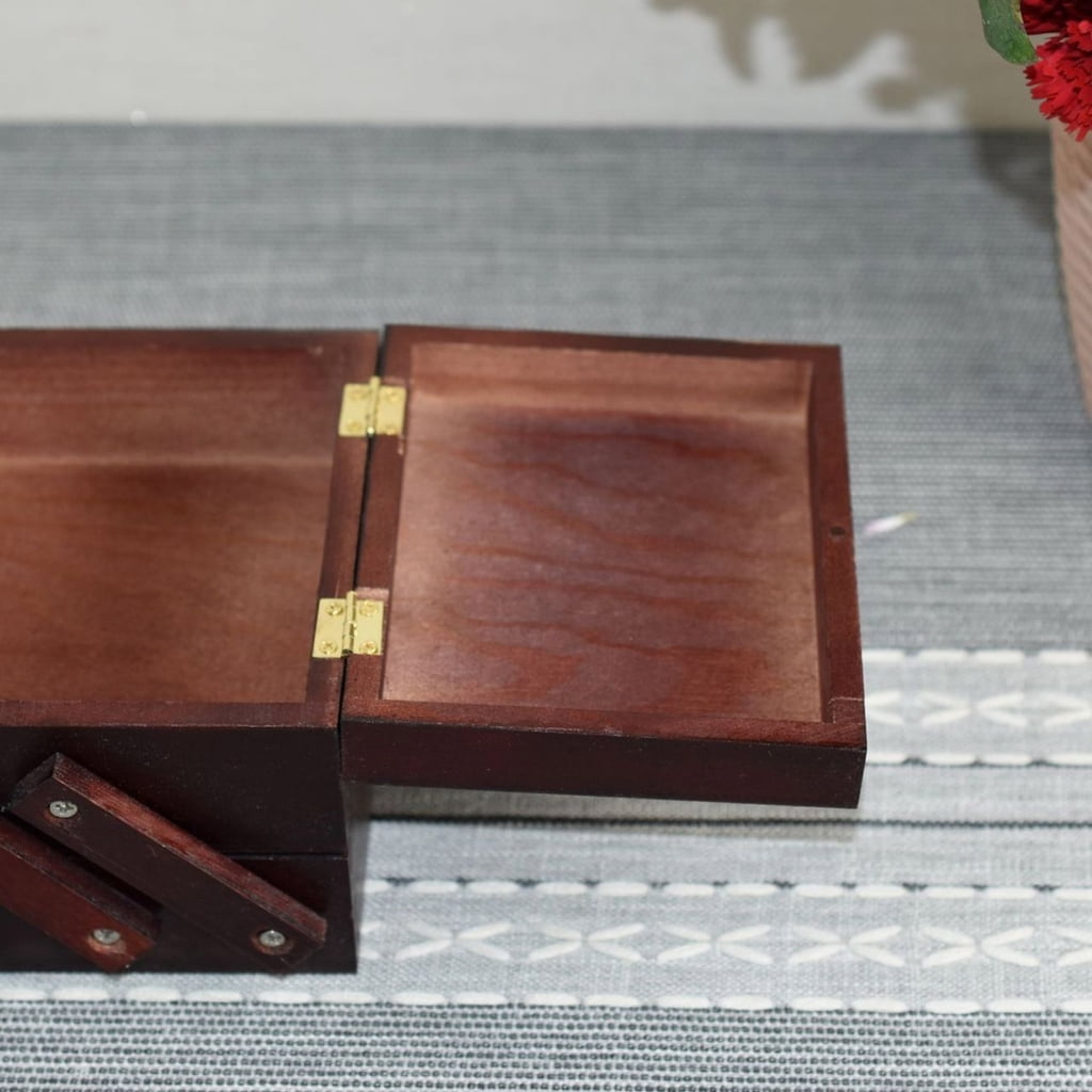 Folding Sewing Storage Box Wood Sewing Accessory Organizers Knitting Supply Case