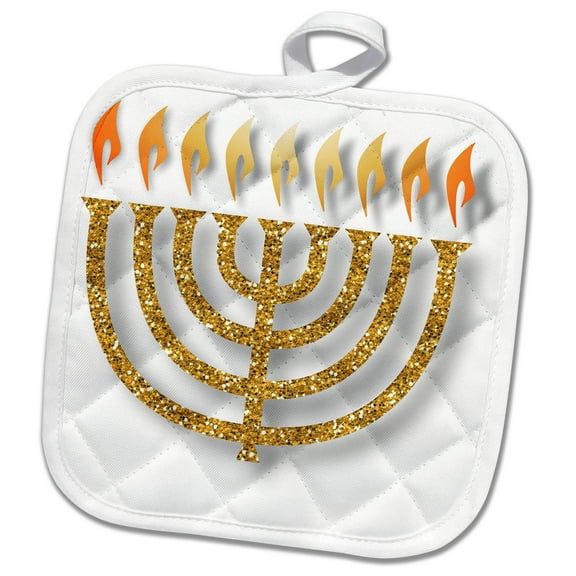 3dRose, Glittery Gold Look Menorah, 8x8 Potholder