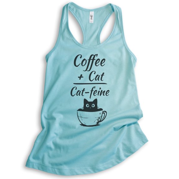 Coffee Plus Cat Equals Cat-feine Tank Top, Ladies Racerback Tank Top, Cat Tank, Funny Coffee Caffeine Tank, Cancun, X-Small