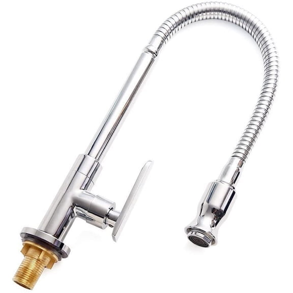 Outdoor Kitchen Sink Faucet - 360° Rotatable Single Hole Single Handle Cold Water Kitchen Faucet Flexible Neck Laundry Room Tap Bar Garden Outdoor Faucet, Deck Mount Chrome Finish