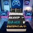 thumbnail image 2 of meiyoeat Graffiti Gamer Quote Zipper Full Size Comforter Sets with Fitted Sheet and 2 Pillowcases for Kids Boys, Game Controller Zipper Bedding Set for Bedroom, Black, Gamepad ReversibleB, 2 of 6