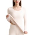 thumbnail image 3 of MOJOGO Women's Thermal Underwear Solid Color Long Sleeve Crewneck Base Layer Strenchy Undershirt for Cold Weather White M, 3 of 4