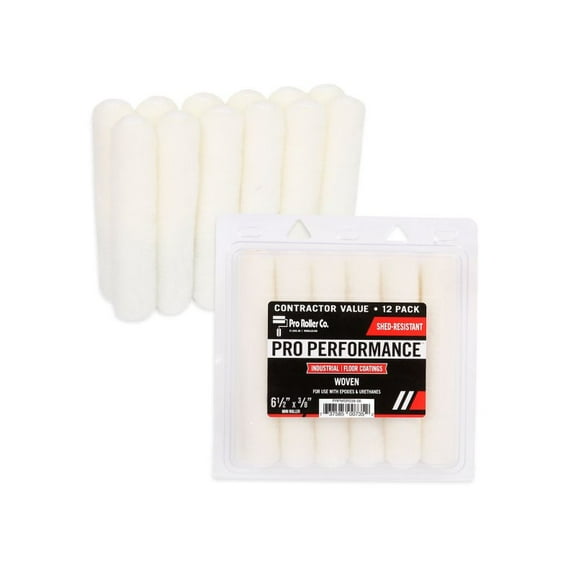 6-1/2" Mini Roller – 3/8" Nap, Woven Shed-Resistant (12 Pack) for Epoxy & Urethane, Sealers and Floor Coatings