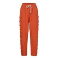 thumbnail image 3 of Wenyuyu Womens Baggy Trousers Lounge Cozy Elastic Hight Waist Pants Trendy Side Button Decor Summer Solid Pants with Pockets Orange L, 3 of 7