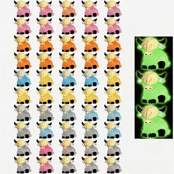 BlinkLLX Luminous Mini Highland Cow Figurines Glow in the Dark Resin 50 Count