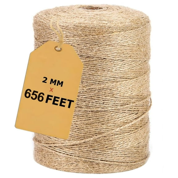 Yileqi 656FT Natural Jute Twine String, Bulk Hemp Jute Rope Cord Twine for Crafts Gardening, Gift Wrapping, Arts & Crafts, Wedding Décor, Packing Material Burlap Ribbon, Christmas Easter Decorations