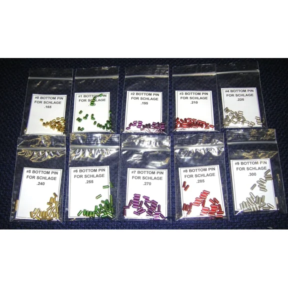 Bottom Lock Pin Refill Packs For Schlage Rekey Kit. Contains 25 Pins Each Size