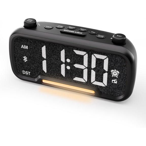 Digital Alarm Clock Radio with Bluetooth V5.0 Speaker, FM Night Light,Type C&USB Charger,5-Level Dimmer,Adjustable Volume,12/24H,Snooze,Battery Backup, Loud for Bedroom