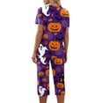 thumbnail image 5 of Halloween Pajamas Women Set Halloween Matching 2 Piece Set Short Sleeve Top and 7/8 Pants Women Sleepwear for Trick-Or-Treat, Parties, Lounge Purple Pink M, 5 of 5