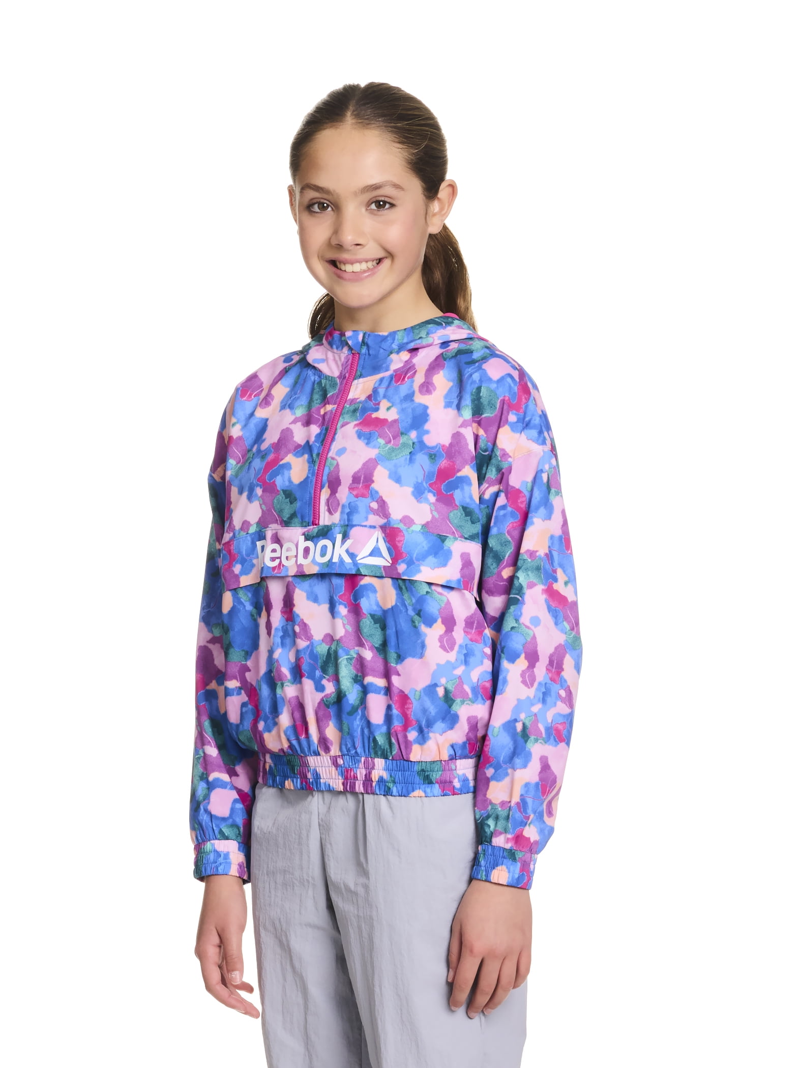 Reebok Girl's 1/2 Zip Hooded Windbreaker, Sizes 4-18