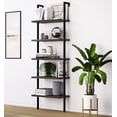 thumbnail image 1 of O'force 5-Shelves Wood Ladder Bookcase with Metal Frame Industrial Modern Ladder Shelf Dark Walnut, 1 of 5