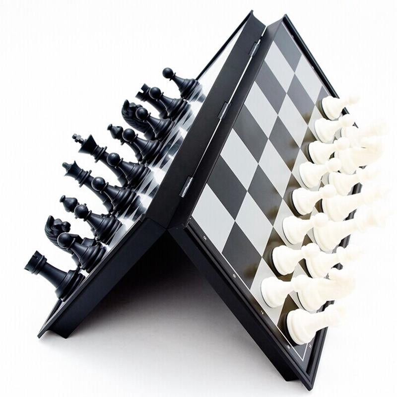 BIVOMON 16" Wooden Foldable Chess Set With Weighted Acrylic Pieces & Storage Slots – Perfect Gift For Adults & Kids