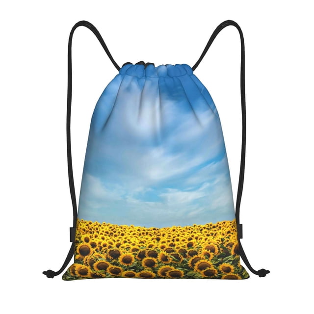 Xecao Blooming Sunflower Field Pattern Sports Drawstring Backpack - String Swim Gym Bag with Wet Proof Pocket for Women&Men-Small