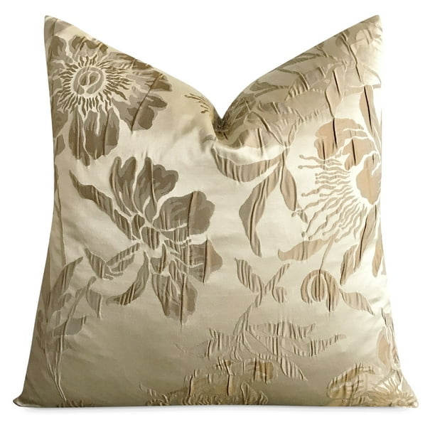 Gold Floral Brocade Silk Decorative Pillow Cover 22" x 22" Walmart