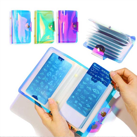 Woman Portable Large Capacity 20 Slots Nail Templates Fingernail Bag Home Spa Stamping Plates PVC Organizer Dustproof Case Manicure Type 2