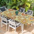 thumbnail image 2 of Gray Green Boho Floral Table Cloths for 8 Foot Rectangle Tables, Vintage Abstract Art Ethnic Flowers Patio Waterproof Elastic Fitted Tablecloths, Washable Rectangular Table Cover for Camping, 2 of 8