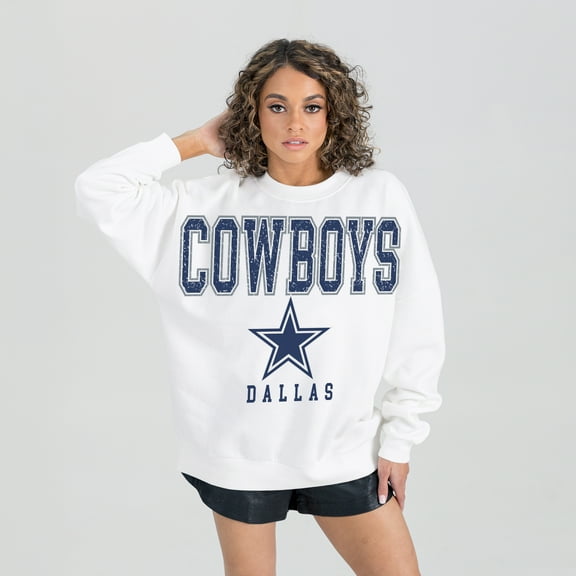 Women's Gameday Couture  White Dallas Cowboys  Sunday Drives Oversized Crewneck Pullover Sweatshirt