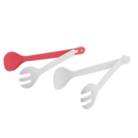 Restaurant Server Pagers Unique Bargains Restaurant House Kitchen Plastic Salad Food Servers Tongs Clamp White Red 4 in 1 ()