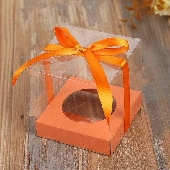 24 Orange Clear Cupcake Gift Box with Satin Ribbon