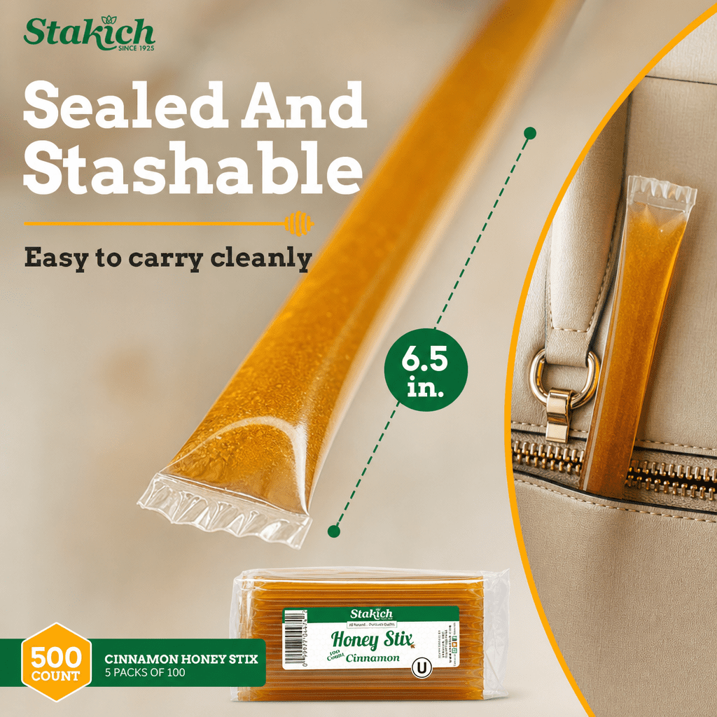 Stakich Cinnamon Grade A Honey Stix - 5 Packs of 100