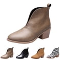 thumbnail image 7 of Leozcaa Women's V Cut Ankle Booties Low Stacked Heel Closed Toe Perforated Slipon Faux Leather Western Boots, 7 of 7