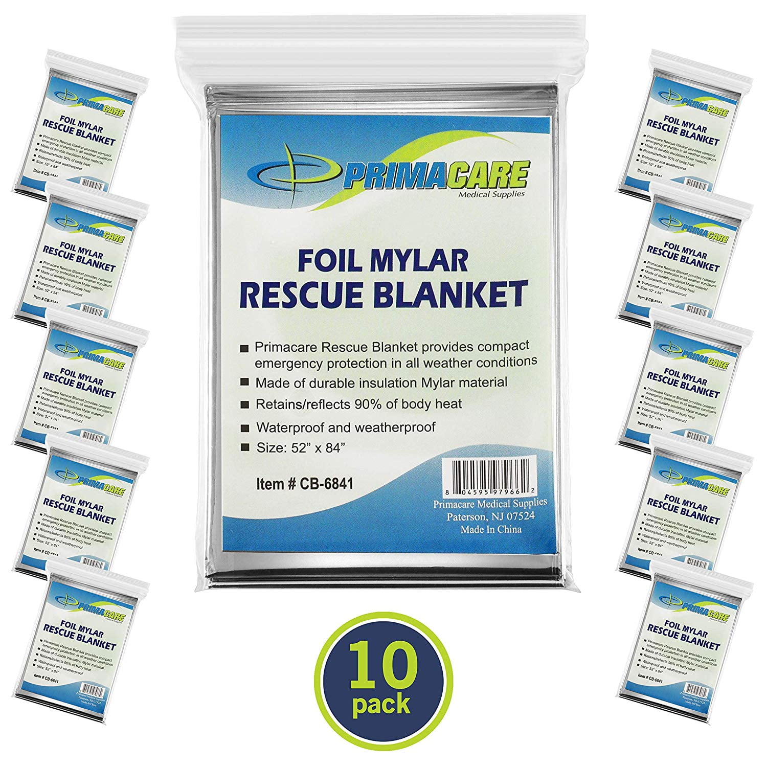 8 Pack Emergency Solar Blanket 83"x63" Mylar Insulating Thermal Heat Packets XL 