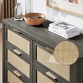 thumbnail image 3 of OAKHAM 6 Drawer Dresser, Rattan Wide Chest of Drawers for Bedroom Living Room, Large, Midnight Oak, 3 of 7