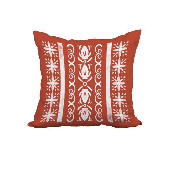22 x 22 Inch Cuban Tile 2 Red Orange Geometric Print Decorative Polyester Throw Pillow with Linen Texture