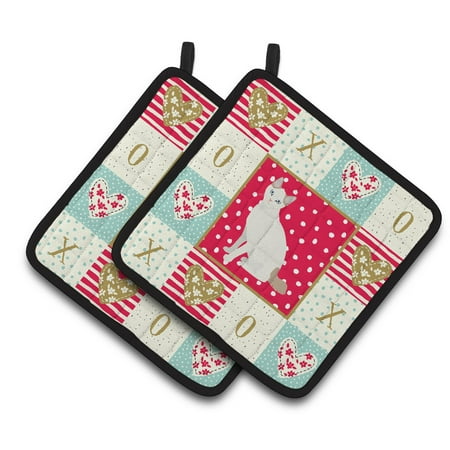 

Korean Bobtail Cat Love Pair of Pot Holders