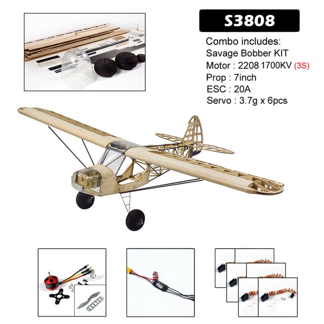 Avión modelo Unbranded S38 1000mm Kit de motor Kit modelo de avión Kit motor Esc Servo madera Balsa