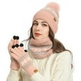thumbnail image 2 of Wovix Womens Winter Beanie Hat Long Scarf and Touchscreen Gloves 3 Pieces Fleece Lined Skull Caps with Pompom Neck Scarves Set Fair Isle Pattern Winter Gifts, 2 of 6