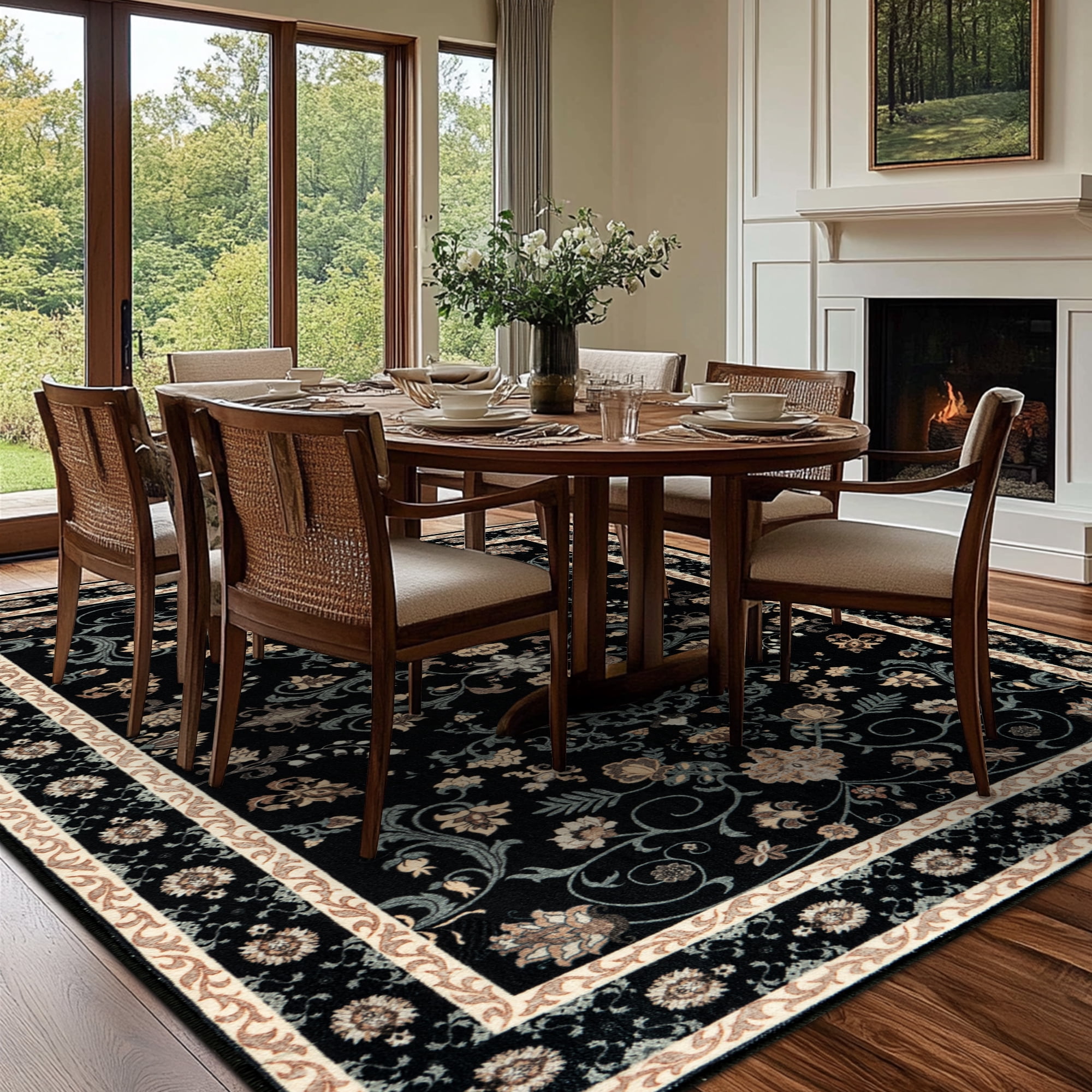 ZENELESS Washable Large Area Rugs for Living Room, 8x10 Non-slip Carpet for Dining Room,Modern Accent Rug for Bedroom, Black