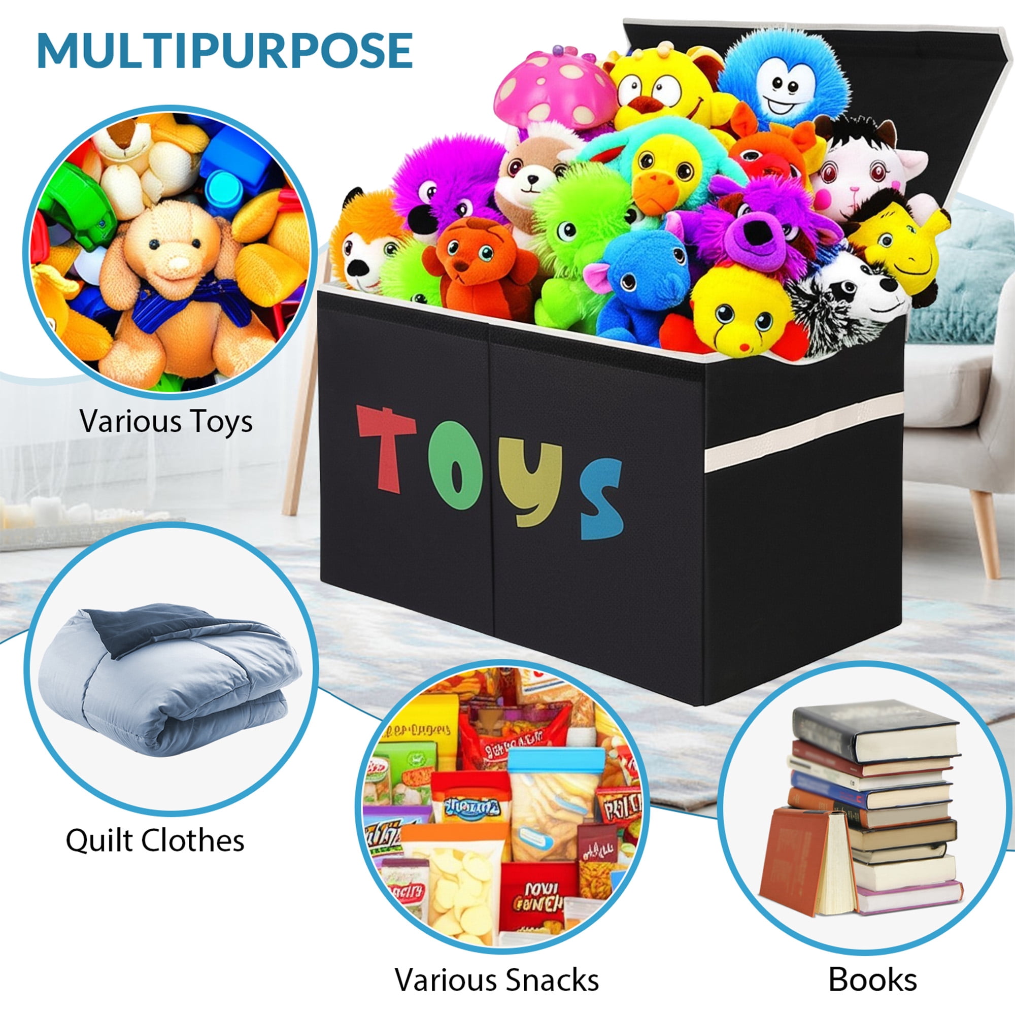 VICTORICH Extra Large Child Collapsible Toy Storage Fabric 32 gal Kids Room Toy Chests, Black