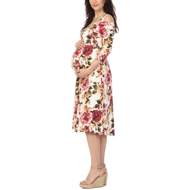 White Mark Robe de Maternité à Épaules Dénudées à Imprimé Floral (Femmes)