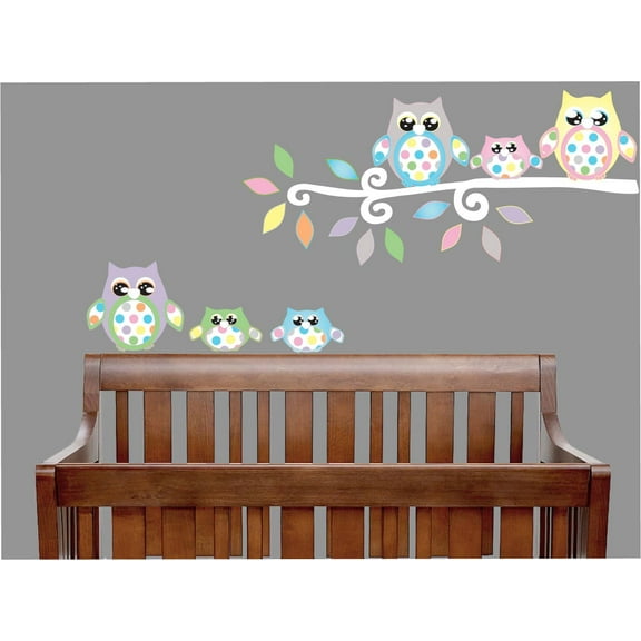 Multicolored Owl Wall Decals with Polka Dots Owl Wall Stickers/Owl Nursery Decor