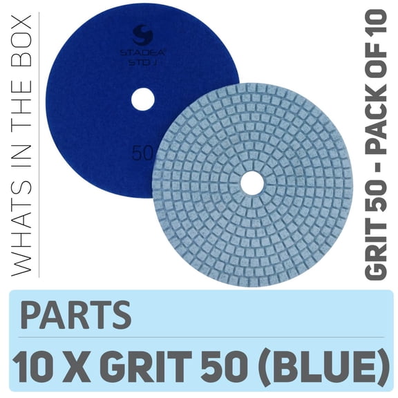 Stadea PPW252D Concrete Polishing Pads 5 Inch Grit 50 - Diamond Pads For Concrete Terrazzo Marble Floor Counter Wet Polishing - Pack of 10