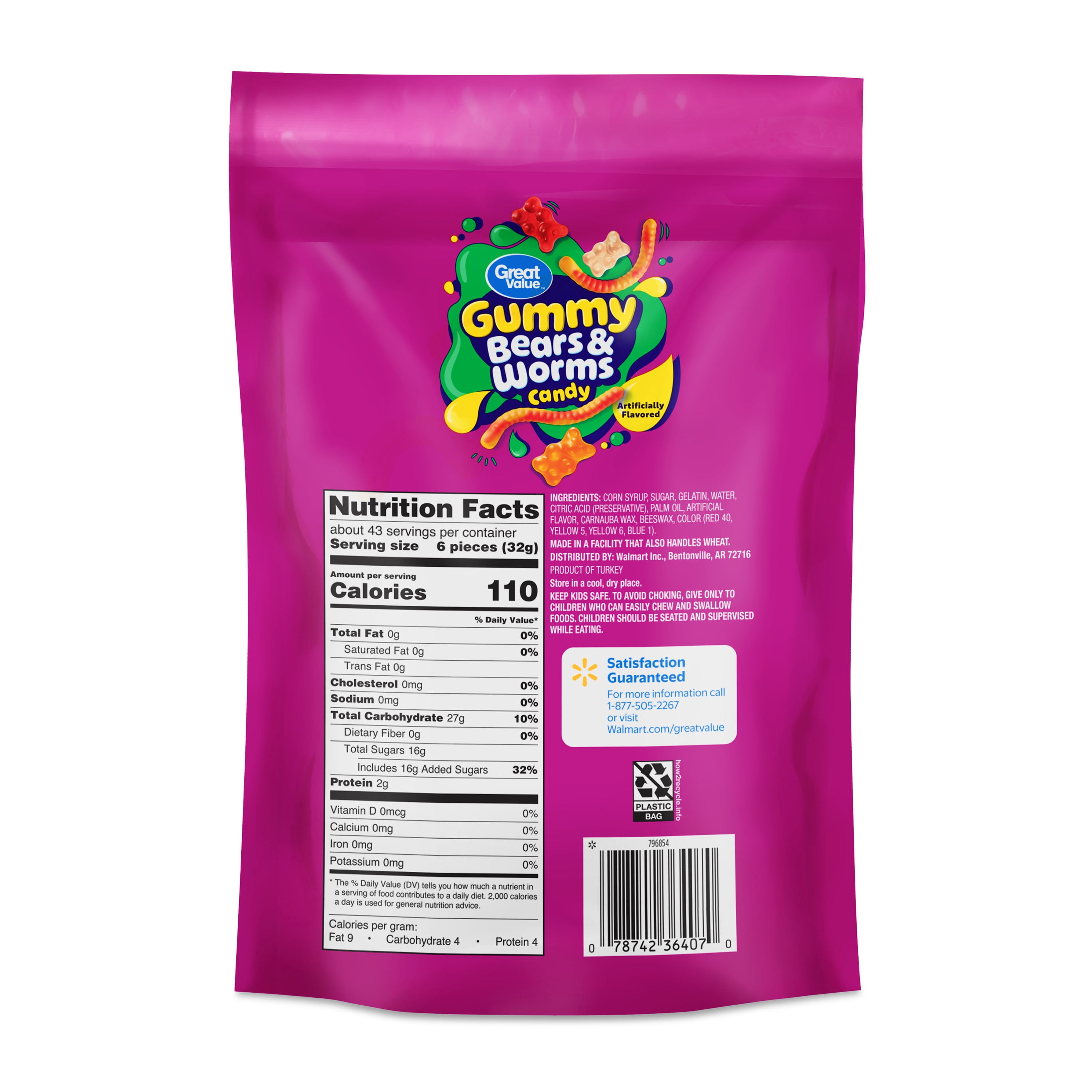 Great Value Gummy Bears & Worms Chewy Candy, 48 oz