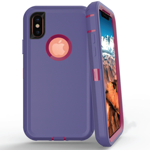 Mobile Xcessories - Purple iPhone XS-X Case Only Military-Grade/Dust/Drop Shockproof 3-Layer Full Body Ultra Rugged Scratch Resistant Wireless Charging Heavy Duty Cover Case