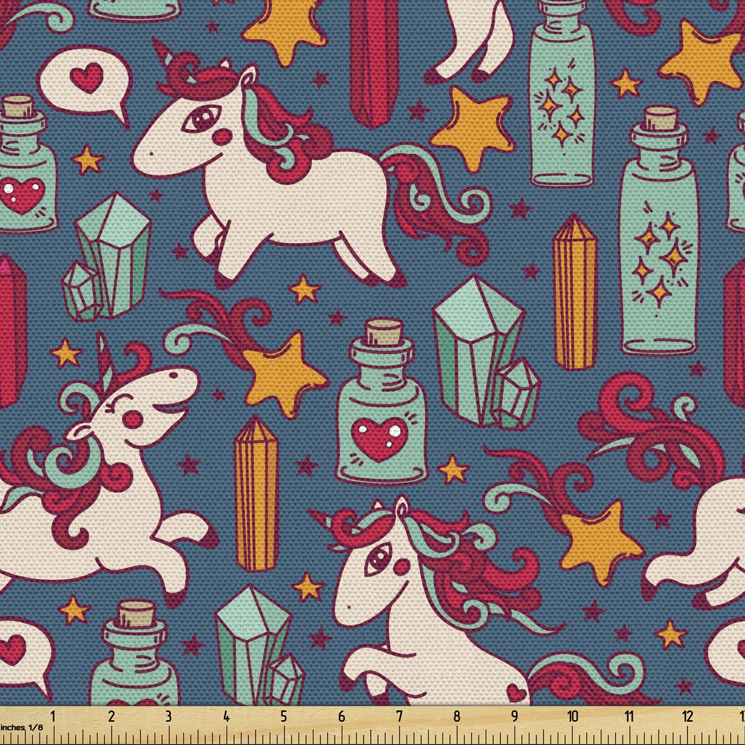 Unicorn Sofa Upholstery Fabric by the Yard, Happiness Stars Hearts ...