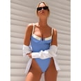 thumbnail image 4 of URSOFINE Women's Ruched Tummy Control One Piece Swimsuit V Neck Cutout High Cut Bathing Suit, 4 of 4