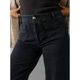 thumbnail image 4 of Women Favorite Tummy Control Jeans High Waisted Straight Ankle Stretch Wide-Leg Flared Jeans with Patch Pocket Black XL, 4 of 5
