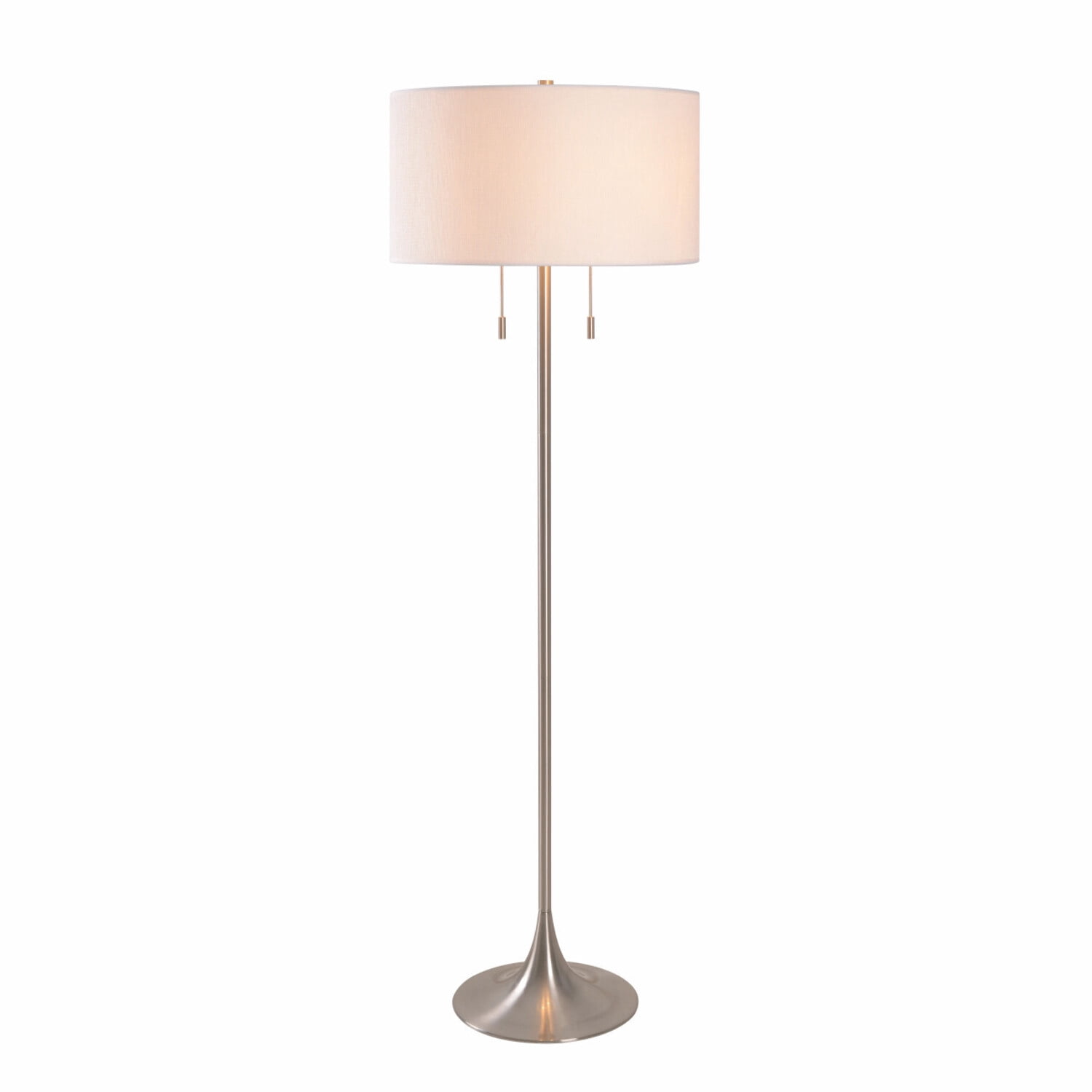 Kenroy Home Stowe 61'' Floor Lamp with White Fabric Drum Shade Transitional Floor Light Fixture for Living Room, Bedroom or Office, Brushed Steel
