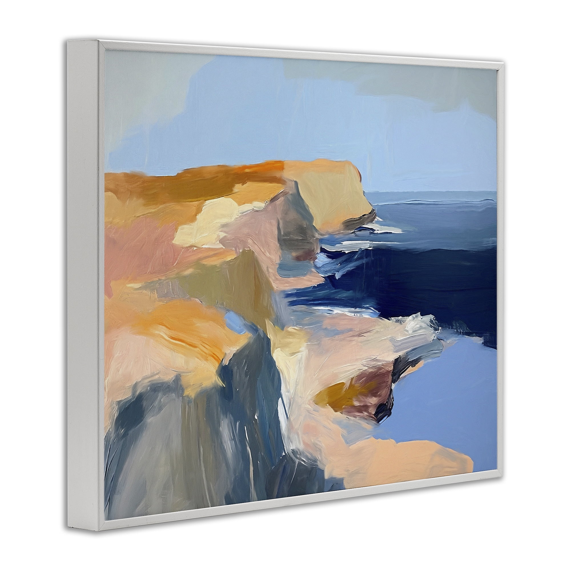 Stupell Industries Rugged Cliffs Coastline Coastal Painting White Framed Art Print Wall Art, 20 x 16