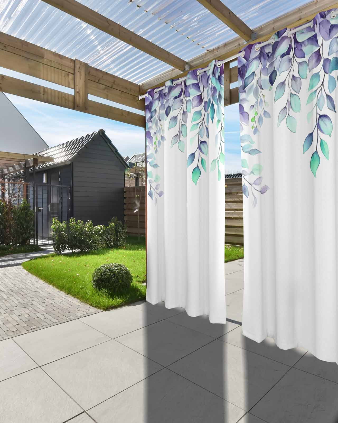 nqOlkjepod Outdoor Curtains for Patio Waterproof, Watercolor Eucalyptus Outdoor Privacy Panels Grommet, Spring Leaves Vintage Farmhouse Blackout Outside Curtains for Porch/Cabana 54"x95", 2 Panels