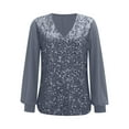 thumbnail image 5 of Htigea Womens Sparkle Sequin Shirt Shimmer Glitter V Neck Fashion Top Casual Long Sleeve 2024 Trendy Cute Blouse Loose Fit Holiday Party Today Sales Silver,XL, 5 of 6