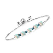 Gem Stone King 2.76 Ct Round Cabochon White Simulated Opal Blue Diamond 925 Silver Tennis Bracelet for Women