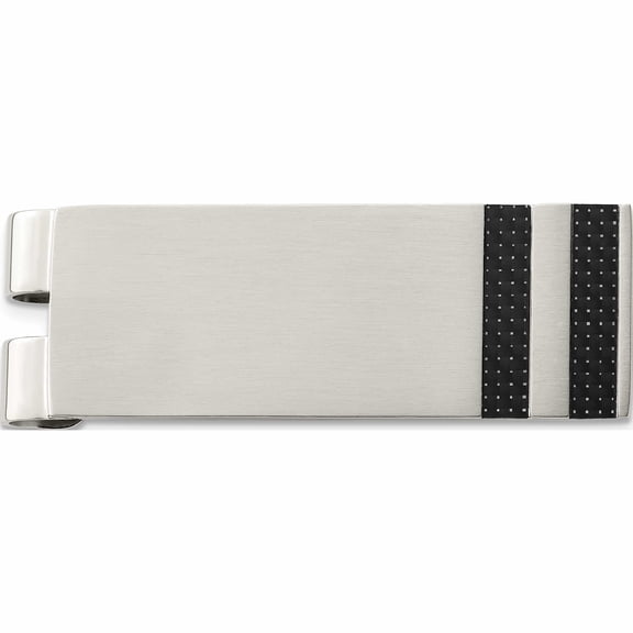 Stainless Steel Brushed Black Carbon Fiber Inlay Money Clip (41 X 18) Made In China -Jewelry By Sweet Pea
